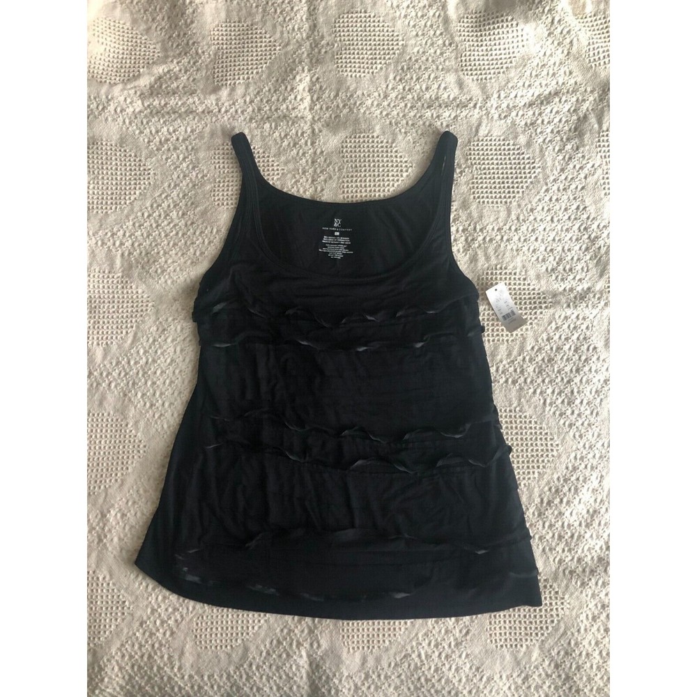 NEW YORK & CO New With Tags Black LARGE Cami Ruffle Tank Top